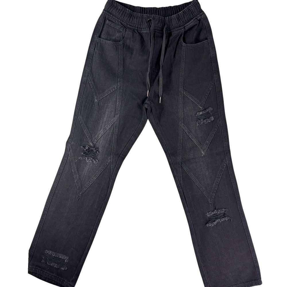 Watson Baggy Fit Jeans Mens‎ 30 Black Distressed Denim Drawstring Waist Straight